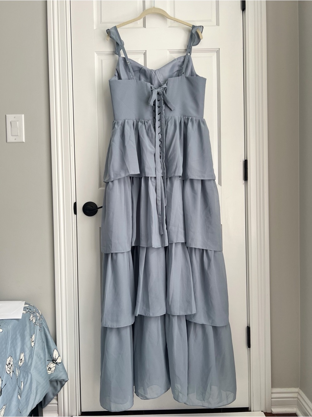 Dusty Blue A-line Tiered Ruffle Chiffon Maxi Dress Size 14 - Picture 3 of 6